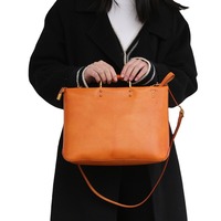 Sac à bandoulière pour homme en cuir véritable tanné végétal, grand format, avec poignée métallique rétro, pour ordinateur portable, sacoche de travail