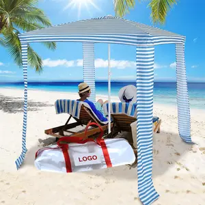 BR Large Square Beach Umbrella Cool Cabanas With Sand Pockets Outdoor Foldable Aluminum Park Camping Travel Sun Shade Tent