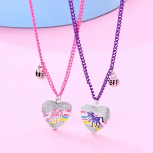 Sıcak satış çocuklar hediye çifti unicorn aksesuarları iyi arkadaşlar çocuk necklace kolye takı 2 takım