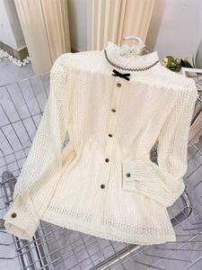 S-XL nœud papillon en <span class=keywords><strong>bois</strong></span> bord <span class=keywords><strong>d</strong></span>'oreille col debout chemise en dentelle chemise à manches longues sous-couche petit haut - Product Image 3