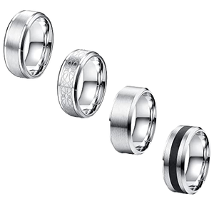 Men's Tungsten Wedding Bands Classic Geometric Design <b>Plain</b> Inlay <b>Silver</b> Color <b>Rings</b> for Wedding Occasion - Product Image 1