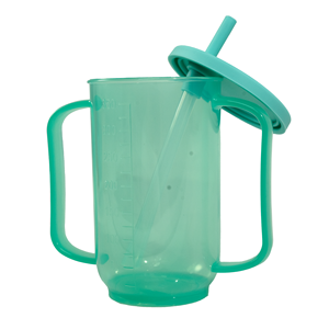 Gobelet à boire pour personnes âgées, 350 ml, en plastique PP, avec couvercle en silicone, deux poignées, paille anti-étouffement - Product Image 2