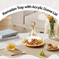 Ramadan Eid Mubarak Edelstahl-Acryl-Kuppeldeckel Lebensmittelbehälter Goldene Servierplatten für Zuhause, Party, Café, Hochzeit