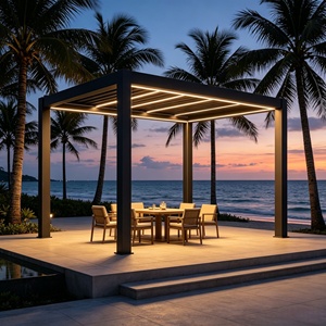 sun rain wind triple control motorized louver patio shade aluminum outdoor kitchen gazebo modular expandable large span <b>frame</b> - Product Image 6