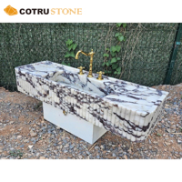 Comptoir en marbre Calacatta alto personnalisé lavabo de salle de bain rectangulaire mural pour décoration de salle d'eau