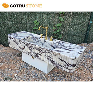 Comptoir en marbre Calacatta alto personnalisé lavabo de salle de bain rectangulaire mural pour décoration de salle d'eau - Product Image 2