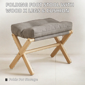 Modern Folding Foot <b>Stool</b> with Thick Foam Cushion Wood X Legs Padded for Hotel Apartment <b>Bedroom</b> Living Room - Product Image 2