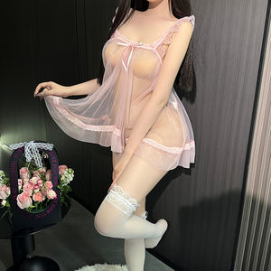 Abito da notte trasparente da donna con motivo a maniche lunghe con spalle scoperte da donna con chiusura a coulisse - Product Image 3