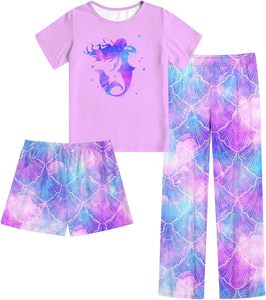 All'ingrosso <span class=keywords><strong>abbigliamento</strong></span> per bambini 2025 estate nuovo arrivo Set di indumenti da notte per bambina di alta qualità con stampa di cartoni animati personalizzati Set di pigiami 3 pezzi - Product Image 4