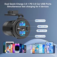 Prise USB 12V - 24V à 4 ports avec double PD3.0 et double QC3.0, et prise allume-cigare 150W 2-en-1 pour voiture, bateau, camping-car, VTT
