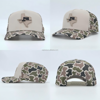 Casquette de sport OEM en polyester imperméable à 5 panneaux avec logo en PVC, motif camouflage, respirante, séchage rapide, découpée au laser, pour le golf et les activités de plein air