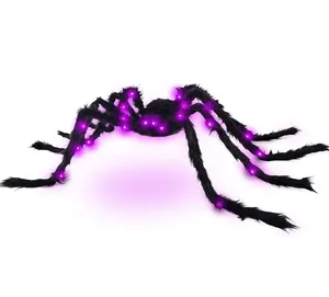 Juguete de araña de peluche resplandeciente para Halloween, decoraciones para exteriores, telaraña colgante, púrpura, brillante, espeluznante