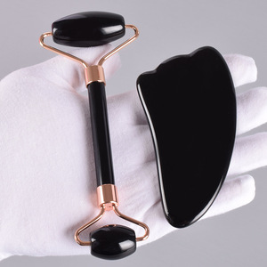 Soins De <strong>la</strong> peau Noire en Pierre Naturelle Noir Obsidienne pierre Galet en pierre En Forme De <strong>Plume</strong> Gua Sha Ensemble - Product Image 5