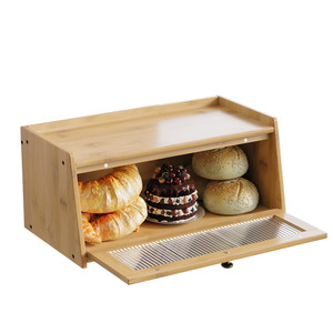 Boîte à pain en bambou avec couvercle en acrylique, rangement multi-niveaux pour pain, aliments et pâtisseries - Product Image 5