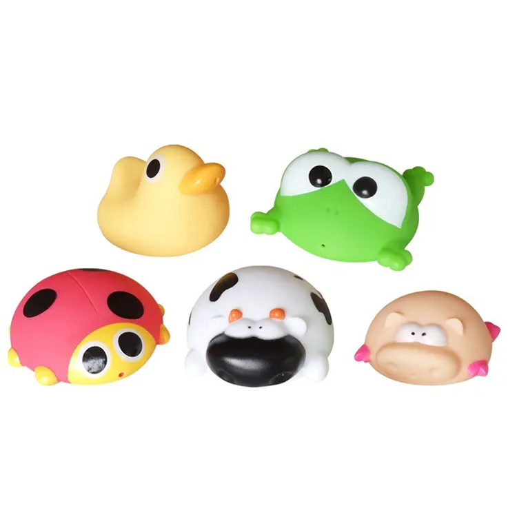 Großhandel benutzer definierte Tier Frosch Schwein Ente 5er Pack Bades pielzeug schwimmende und quietschende Badewanne Spielzeug für Baby Kinder