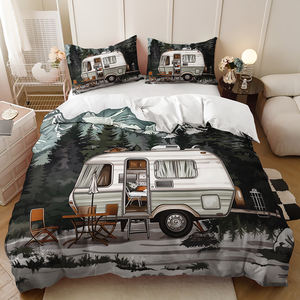 Housse de couette d'<span class=keywords><strong>hiver</strong></span> en tissu microfibre imprimée en 3D avec motif de camping-car de dessin animé, ensemble de trois pièces, utilisation domestique - Product Image 3