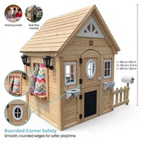 Casa de Juegos de Madera para Niños, Cocina de Juguete Montessori para Niños Pequeños, con Puerta, Ventana, Repisa y Guirnalda, para Jardín o Patio Trasero