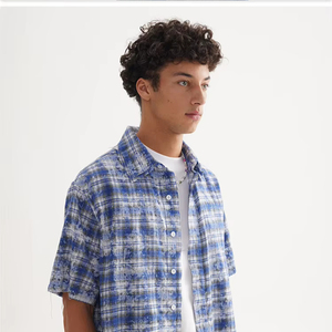 <span class=keywords><strong>Camicia</strong></span> Estiva da Uomo <span class=keywords><strong>a</strong></span> <span class=keywords><strong>Maniche</strong></span> <span class=keywords><strong>Corte</strong></span> in Cotone Lavorato <span class=keywords><strong>a</strong></span> Maglia, Vestibilità Ampia, Stampa Effetto Usurato, Stile Retrò <span class=keywords><strong>a</strong></span> <span class=keywords><strong>Quadri</strong></span>, Servizio OEM, <span class=keywords><strong>Camicia</strong></span> Casual da Uomo - Product Image 3