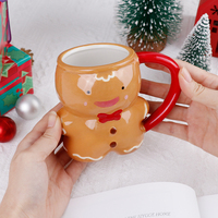 BespritGift Mug Homme Pain d'Épice Mignon 3D les Plus Vendus et Ensemble Chocolat Chaud, Tasse en Céramique Dessin Animé, Coffret Cadeau de Noël