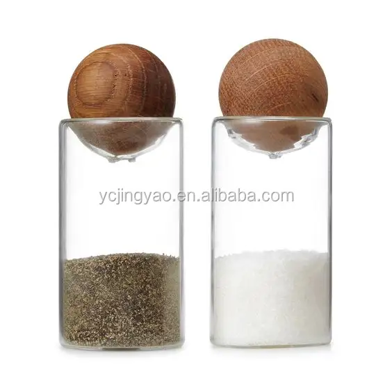 OEM 주문품 부엌 장식적인 유리 그릇 타원형 유리제 향미료 단지/오크 소금과 후추 셰이커