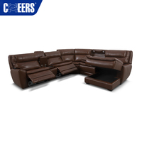 MANWAH CHEERS Premium-Ledersofa in L-Form mit elektrischer Relaxfunktion, modulares Wohnzimmer-Sofa mit Stauraum-Chaiselongue und Massagefunktion