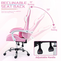 Fauteuil inclinable rose mignon chaise d'ordinateur en cuir pivotante réglable chaise de jeu chaise d'ordinateur de bureau de massage pour enfants filles