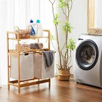 Panier à linge en bambou moderne extensible à 3 compartiments, durable, avec sac en tissu amovible, étagère de rangement, finition brillante, multifonctionnel