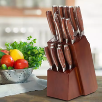 Couteaux de cuisine en acier inoxydable à haute teneur en carbone 3Cr13, couteau de chef japonais, ensemble de couteaux de cuisine avec bloc en bois, ciseaux, aiguiseur