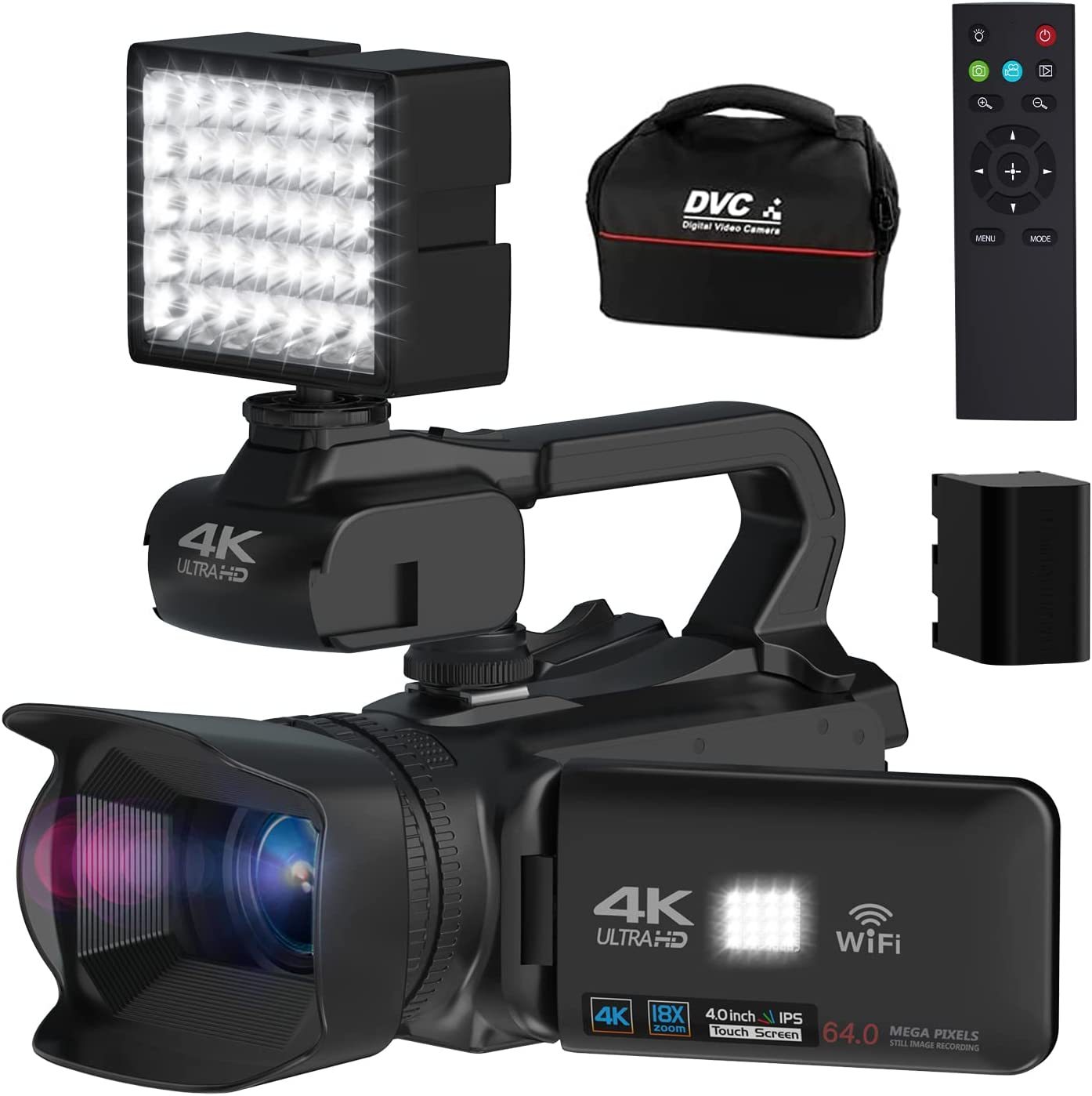 Ultra HD 64MP Fill light Vlogging Camera Recorder 4K Video Camera Camcorder 18X Digital Zoom With WiFi Wecam Function