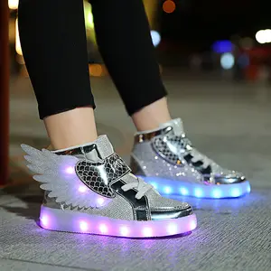 2023 USB Rechargeable Colorful Led Light Children Casual Sport Shoes Kids Wing Sneakers Boy Girl Light Up Running Shoes