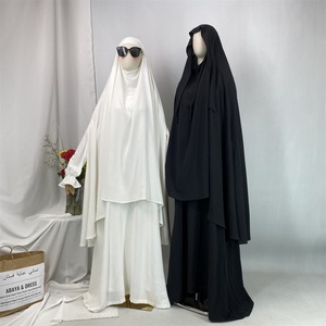 6778+2339# <b>Modest</b> Abaya <b>Set</b> 2PCS <b>Set</b> Bubble Crepe Chic Long Khimar With Side Hole and Pleated Cuff With Pockets Classy Dress - Product Image 5