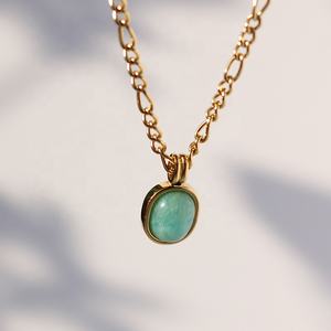 MICCI, cadena Figaro de acero inoxidable chapada en oro de 18 quilates, venta al por mayor personalizada, collar con colgante de piedra preciosa de amazonita verde Natural para regalo - Product Image 3