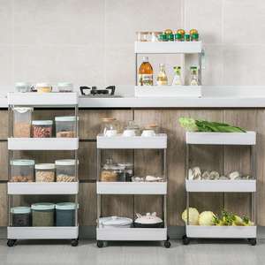 प्लास्टिक मल्टीलेयर चल व्हील स्टोरेज कार्ट स्पेस सेविंग फ्लोर स्टैंडिंग ट्रॉली स्टोरेज रैक स्लिम रोलिंग स्टोरेज कार्ट - Product Image 2