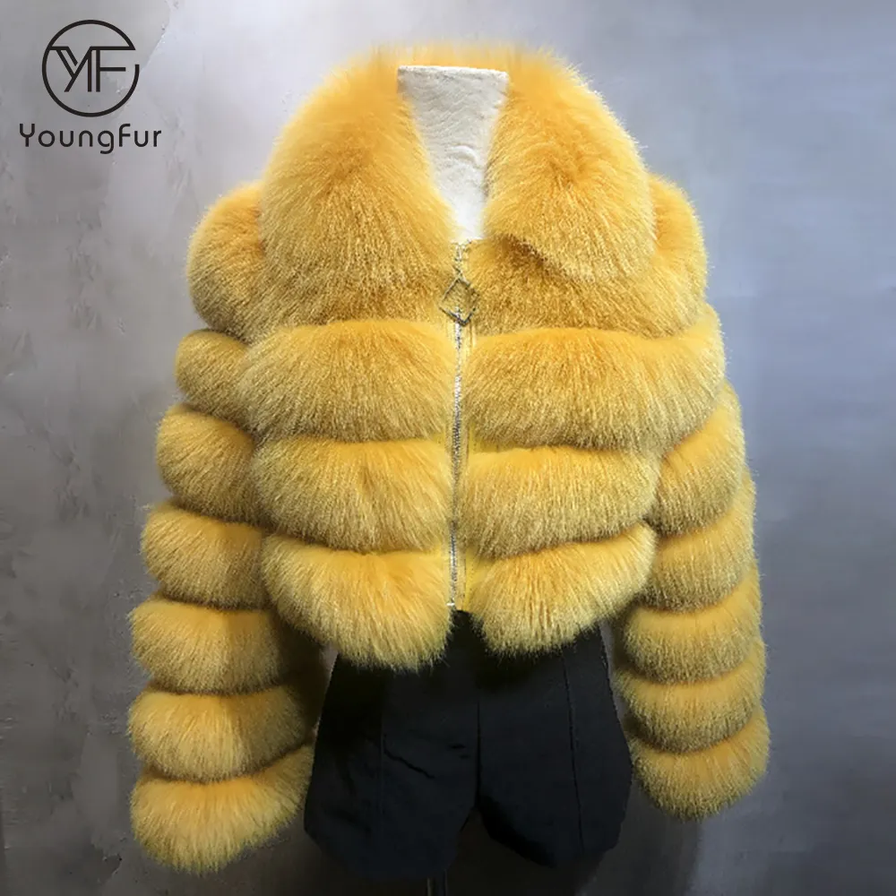 Wholesale Abrigos De Piel Panelled Fox Fur Jacket for Women Genuine Fox Fur Cropped Coat