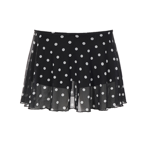 Falda pantalón con estampado de lunares y malla transparente estilo chica linda – Elegante falda pantalón básica con aberturas - Product Image 6
