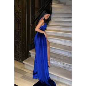 Robe trapèze en velours à taille empire, col à fines bretelles, en satin crocheté, ornée de strass, luxueuse, simple, longueur ras du sol, pour soirée, taille XS - Product Image 1