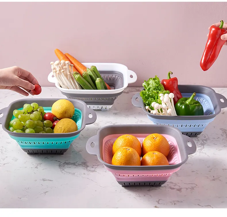 Panier de ménage multicolore stockage cuisine créative rotative fruits et légumes panier de ménage pliable