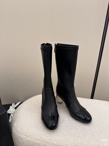 <span class=keywords><strong>Bottes</strong></span> en Cuir Chic <span class=keywords><strong>Mi</strong></span>-<span class=keywords><strong>Mollet</strong></span> pour <span class=keywords><strong>Femme</strong></span> avec Fermeture Éclair Arrière Respirante, Bout et Talon Contrastés Noir/<span class=keywords><strong>Beige</strong></span>/Blanc, Collection Automne Hiver Été - Product Image 2