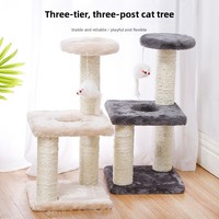 Árbol rascador interactivo de tres niveles de felpa para gatos, poste para afilar garras, juguete para aliviar el aburrimiento, plataforma de salto para gatos
