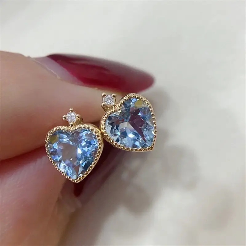 Unique Bijoux strass boucles d'oreilles saphir en forme de coeur