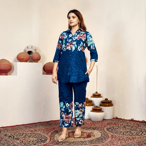 Ensemble indien pakistanais imprimé floral en coton Kurta et pantalon palazzo pour femme, tenue ethnique pour mariage, fête ou tenue décontractée - Product Image 6