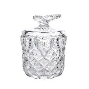 İskandinav toptan kristal kelebek kabartmalı cam güzellik şeker kavanozu kozmetik fırça depolama mum cam kavanoz
