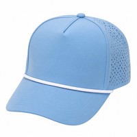 Casquettes de baseball perforées personnalisées avec logo, style urbain, bleu Carolina, bordure en corde, ajustables, en polyester haute performance, pour hommes, vente en gros