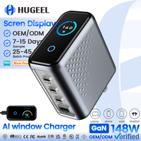 Chargeur GaN 140W en gros d'usine, station de charge de bureau 4 ports, charge rapide PD3.1, affichage intelligent IA pour téléphones et ordinateurs portables