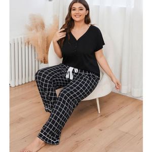 WanBao nouveauté She grande taille chemise à manches courtes taille élastique pantalon ample 2 pièces femmes été vêtements de détente pyjama - Product Image 5