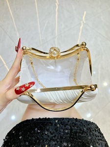Nouvelle pochette de soirée plissée en polyester avec perles pour femme, avec fermoir à loquet, sensation haut de gamme Tanjing - Product Image 3