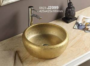 Lavabo rond en céramique dorée PATE pour salle de bain/bacia/cuenca/bassin - Product Image 3