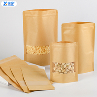 Sachet personnalisé en papier kraft, à fond plat, avec fermeture éclair, résistant à l'humidité et fenêtre transparente, pour thé, épices et fruits secs