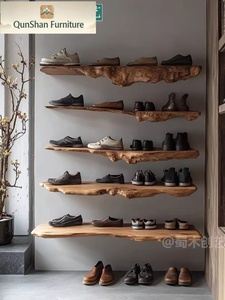 Zapatero Flotante de Madera Maciza Único <span class=keywords><strong>para</strong></span> Organización en la Entrada - <span class=keywords><strong>Estante</strong></span> <span class=keywords><strong>para</strong></span> <span class=keywords><strong>Zapatos</strong></span> de Madera Maciza Irregular - Product Image 6