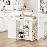 Chariot de cuisine multifonctionnel en bois noir personnalisé avec prise électrique, étagère à épices, roulettes, îlot de rangement pour salle à manger, vente en gros